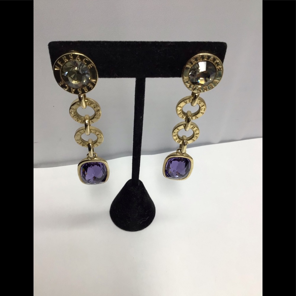 Versace gold tone and crystal dangle earrings